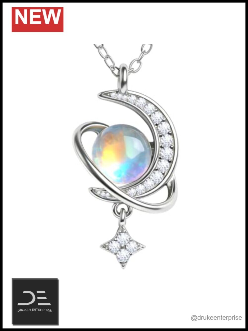 Moonstone Pendant Necklace 925 Sterling Silver 18k White Gold Plated Celestial